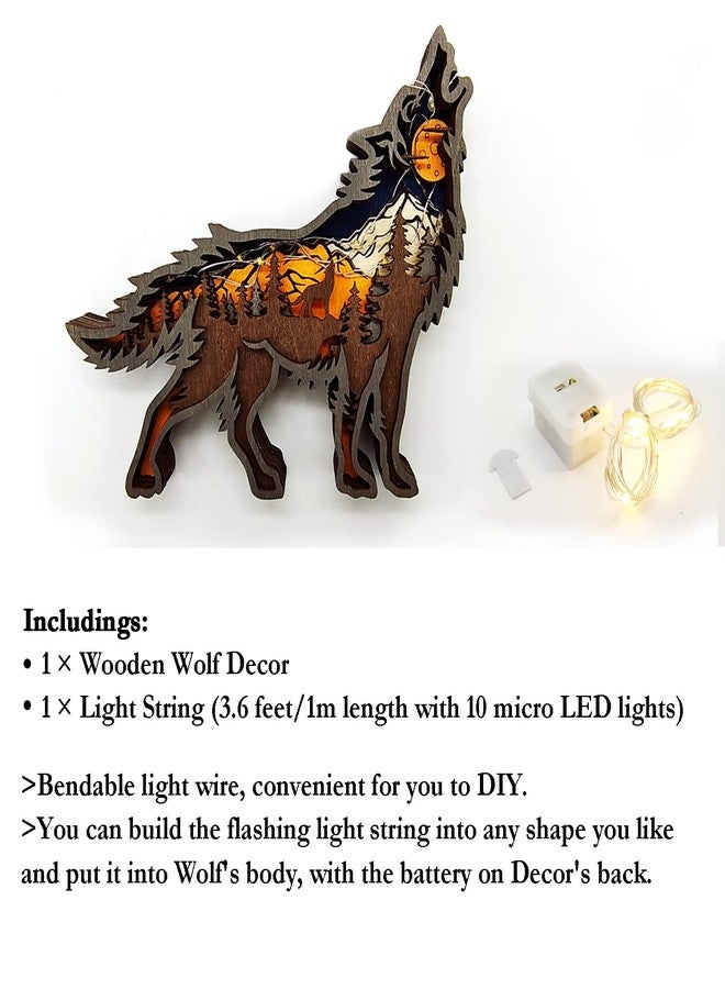 Zagxuade Wooden Wolf Decor with Light, Forest Animals Table Decor, Wooden Knick Knacks Decorations for Home - Image 2